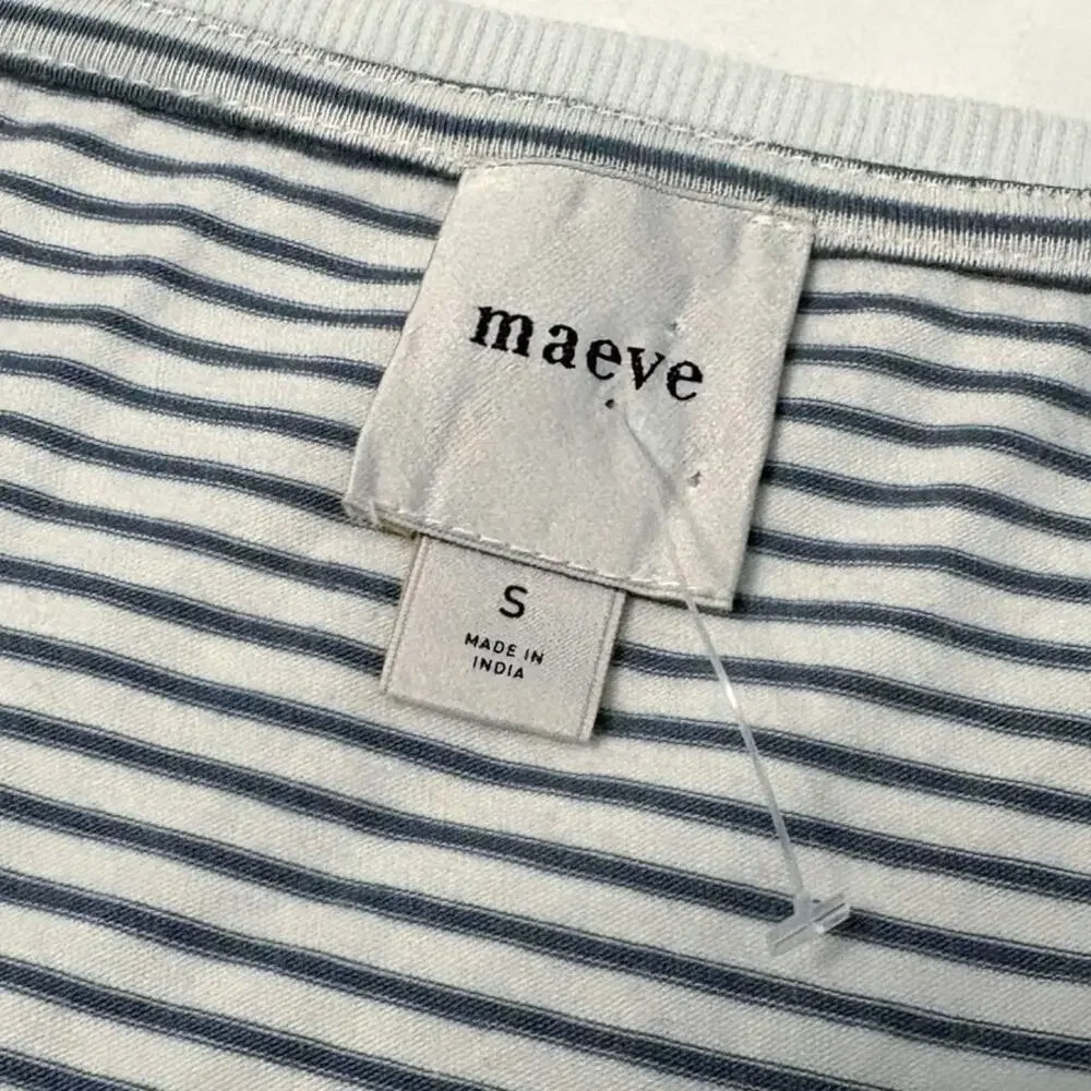 Anthropologie Maeve Striped Puff Sleeve Lace Top Size Small Nautical Coastal
